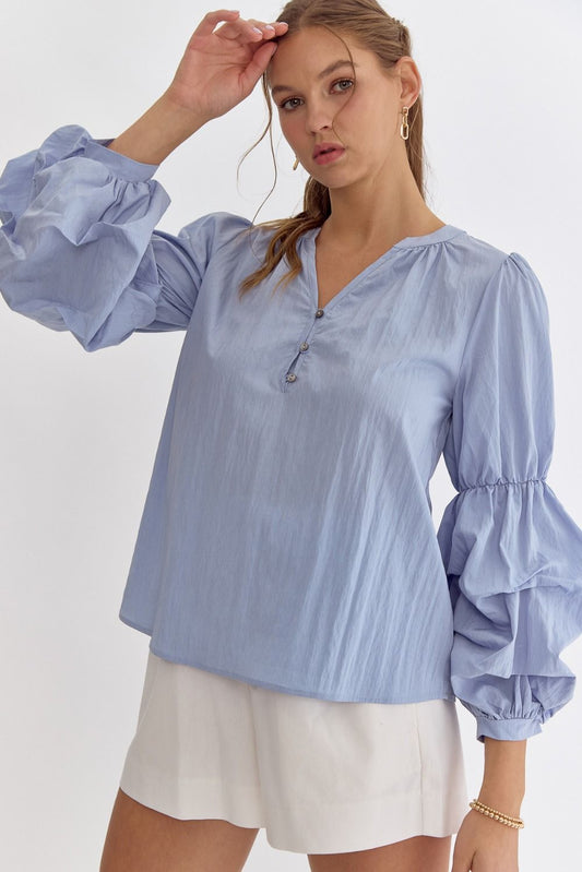 Tiered Puff Top- Blue