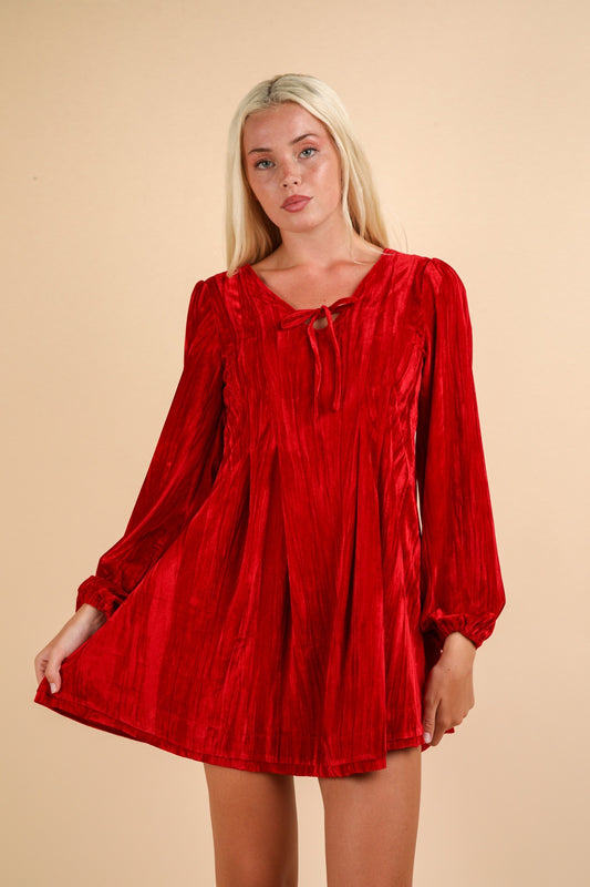 Velvet Vibes Mini Dress In Red