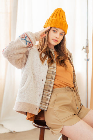 Beige Leather Shorts