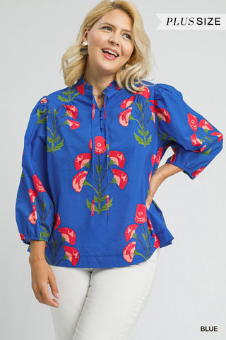 Curvy Floral Fantasy Top- Blue