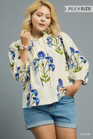 Curvy Floral Fantasy Top- Cream