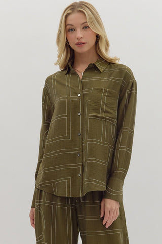 Perfect Autumn Abstract Top- Olive