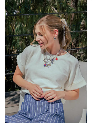 Amanda Short Sleeve Drop T-shirt- White