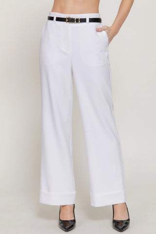 Belted Straight Leg Pant - White
