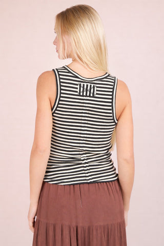 Easy Breezy Stripe Tank- Black