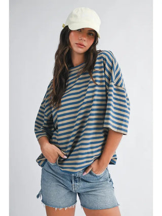 Striped Boyfriend Tee- Tan