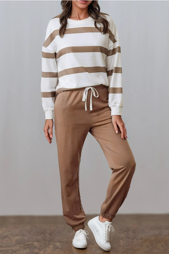 Seeing Stripes Pant Set- Brown