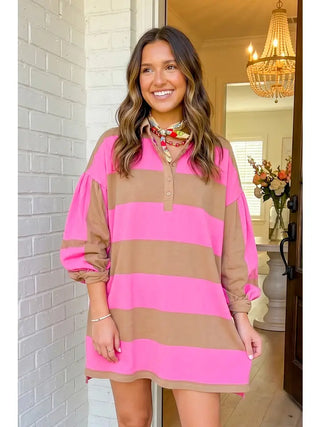 Striped Colorblock Shirt Mini Dress