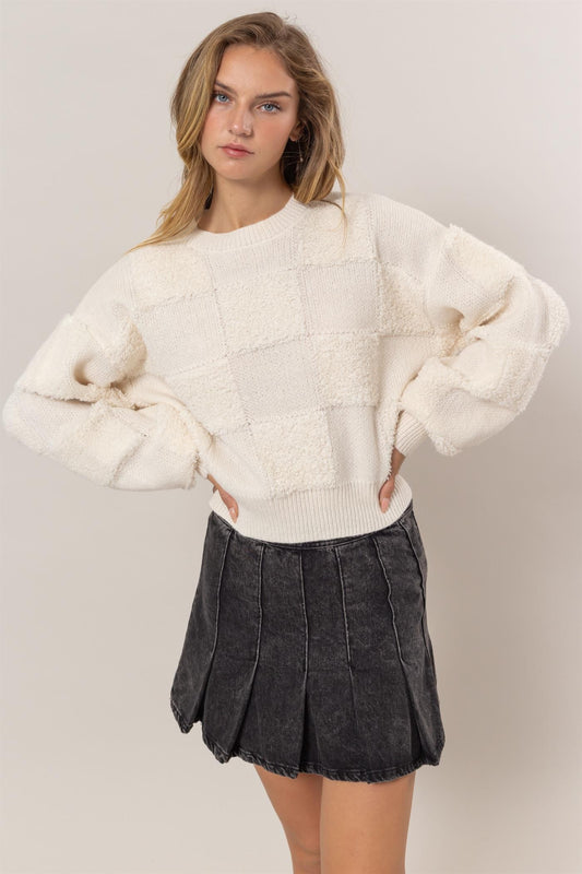 Checkered Sweater In Cream