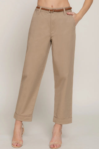 Braided Belt Chino Pants - Khaki