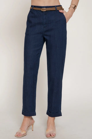 Braided Belt Chico Pants - Navy