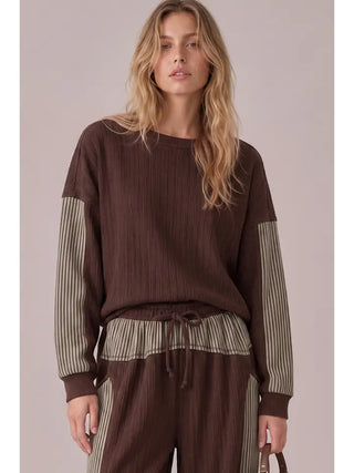 At Home Stripe Top- Brown
