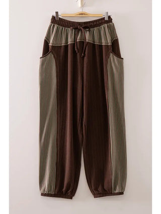 At Home Stripe Jogger- Brown