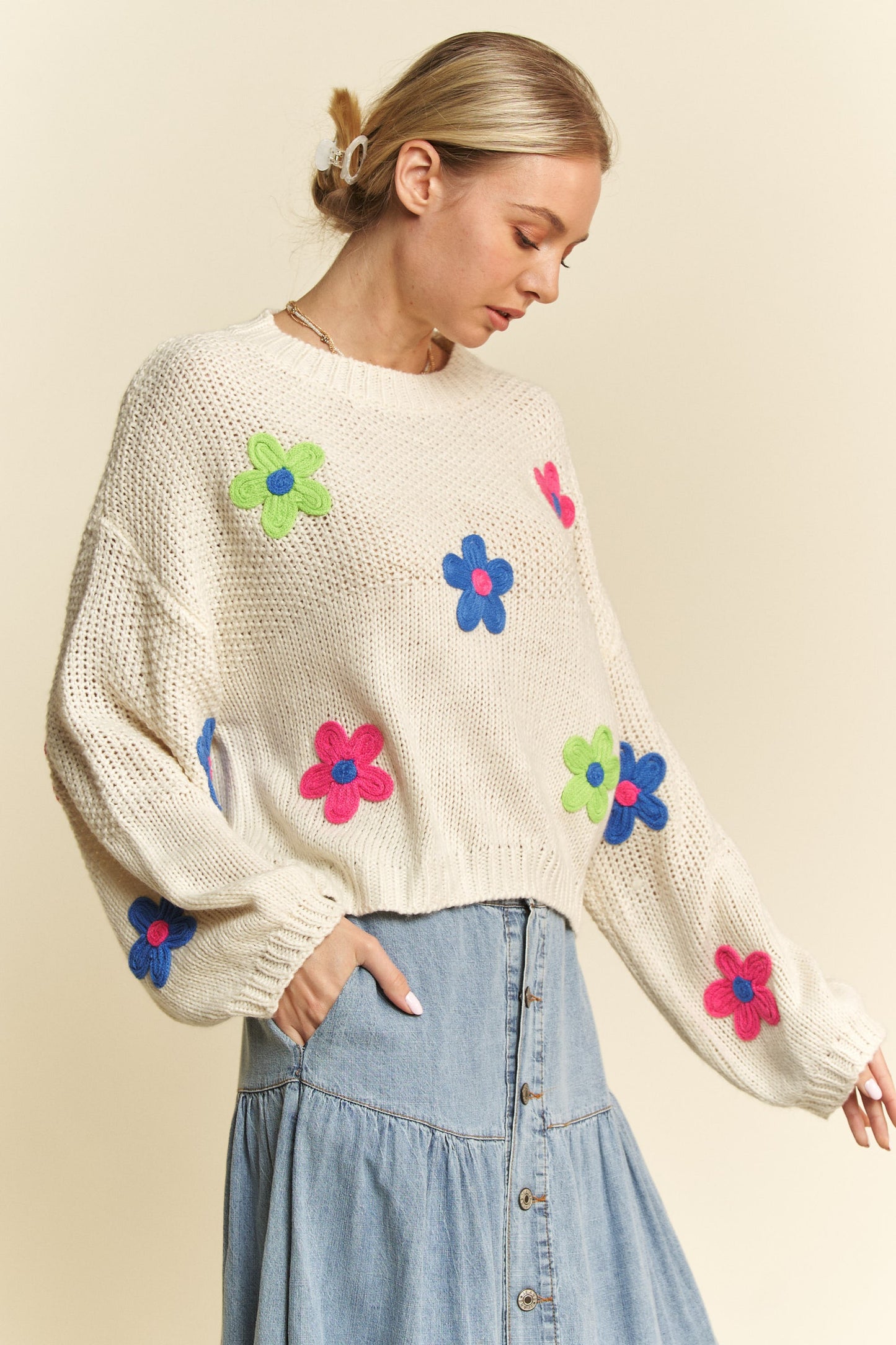 Chunky Knit Floral Sweater