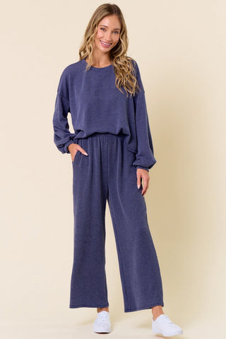 The Luxe Lounge Ribbed Pants - Dark Blue
