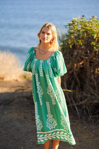 The Coastal Cowgirl Midi Dress - Emerald