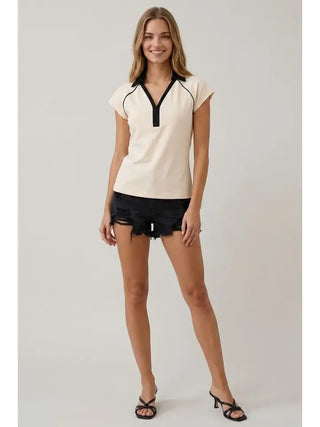 Contrast Baseball Tee- Cream