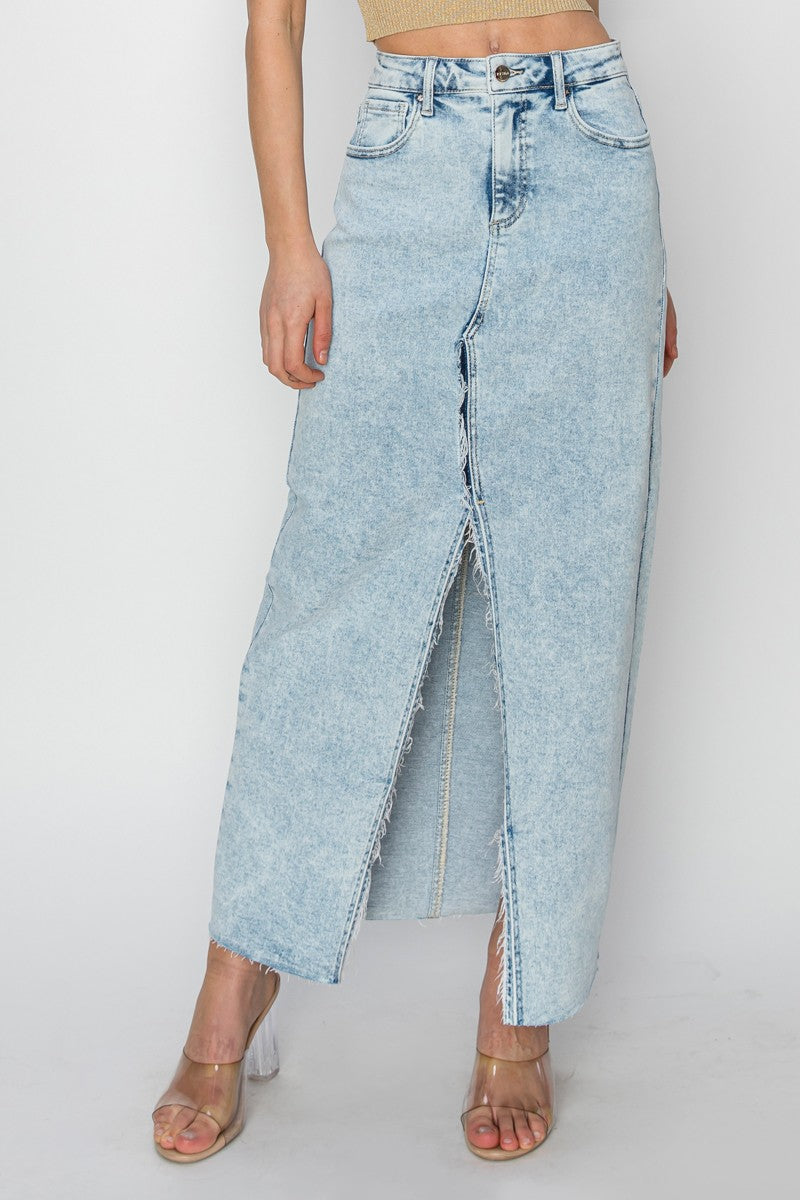 Curvy High Crossover Denim Skirt