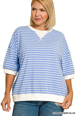 Curvy Parker Stripe Pullover- Blue