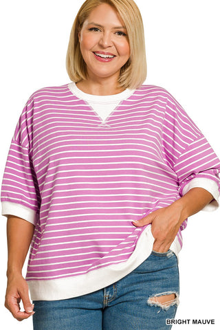 Curvy Parker Stripe Pullover- Mauve
