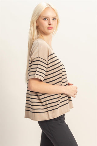 Signature Stripe Top- Dark Taupe