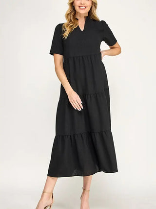 In Motion Ruffled Maxi Dress/Black