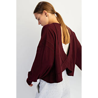 Cotton Slub Open Back Top- Dark Cherry