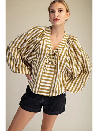 Dolman Lace-Up Top - Olive