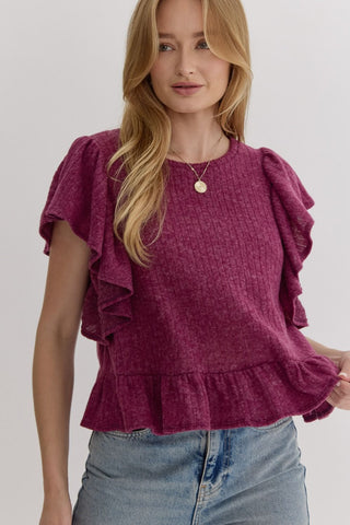 Just For Fun Knit Crop Top/Plum
