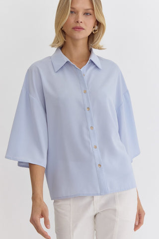 Solid Collared Top/Blue