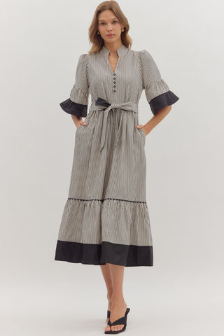 Stripe Statement Dress- Black