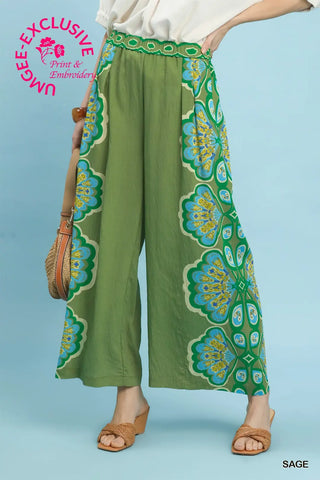 Fiesta Flare Wide Leg Bottoms - Sage