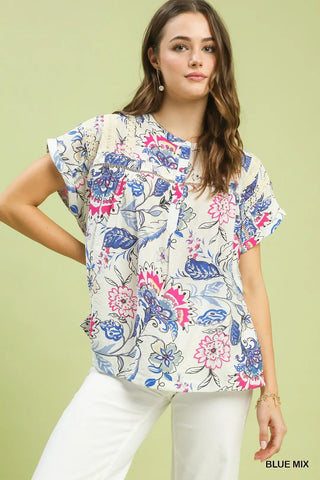 Floral Fever Top - Blue Mix