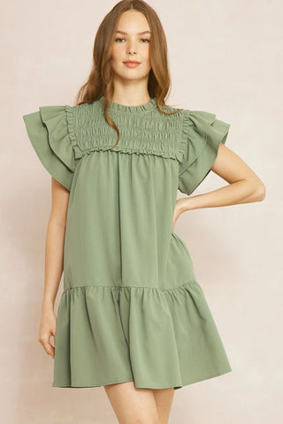 Smocked Mini Dress- Artichoke