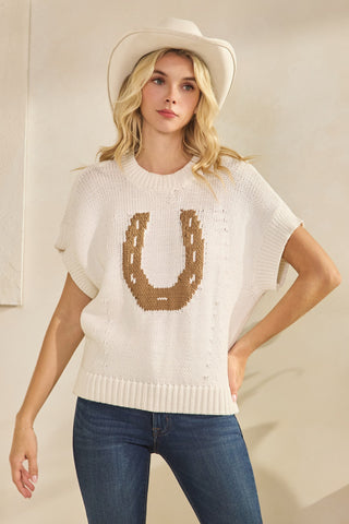 The Horseshoe Sweater Top - Cream/Mocha