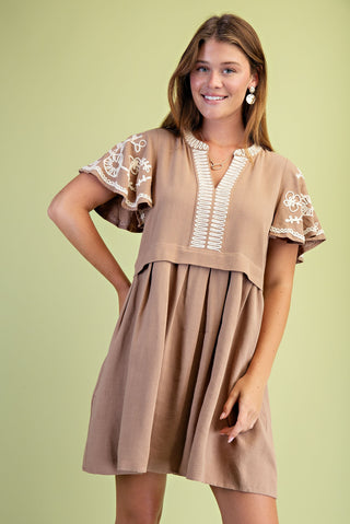 The Lace & Love Mini Dress - Latte