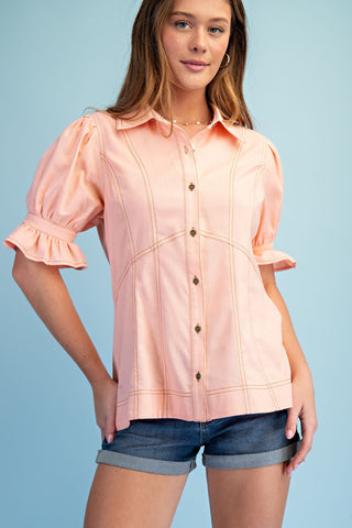 Sweet Court Linen Top- Peach