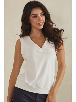 Luxeair V Neck Tank - White