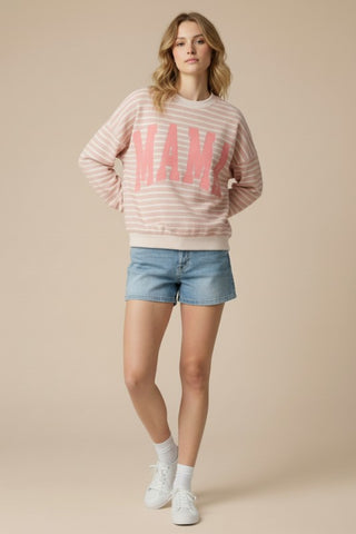 Pink Striped Mama Long Sleeve Top