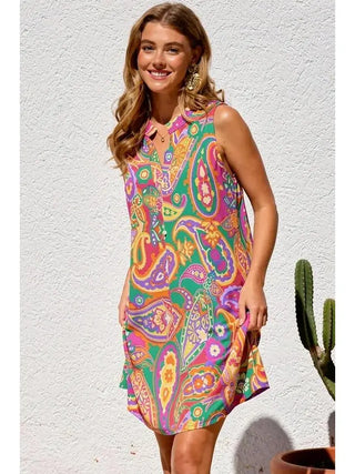 Mandarin Collar Dress - Multicolor
