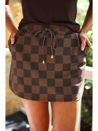 The Mini Moment Skort - Checkered Brown