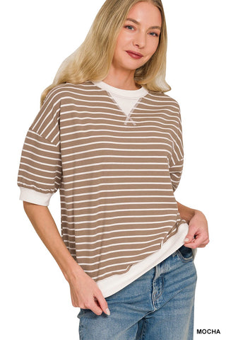 Parker Stripe Pullover- Mocha