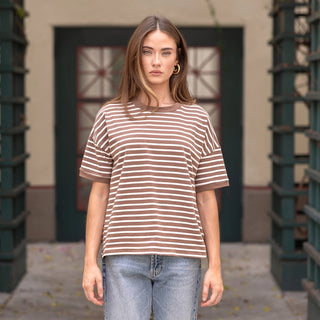 Dolly Stripe Top- Mocha