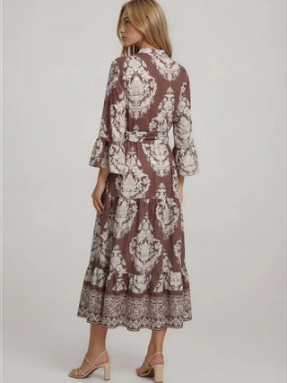 Fall Flourish Maxi Dress- Brown