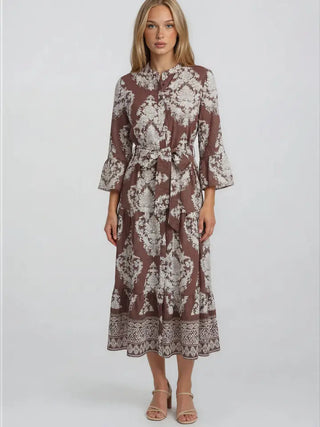 Fall Flourish Maxi Dress- Brown