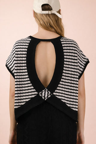 Turn Table Open Back Shortsleeve Top - Black