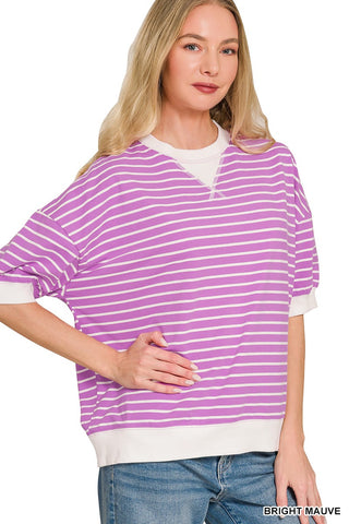 Parker Stripe Pullover- Mauve