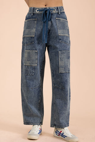 Patchwork Barrel Jean