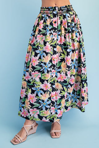 Petals After Dark Midi Skirt - Black Mix