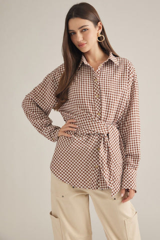 Miss Daisy Gingham Top- Brown